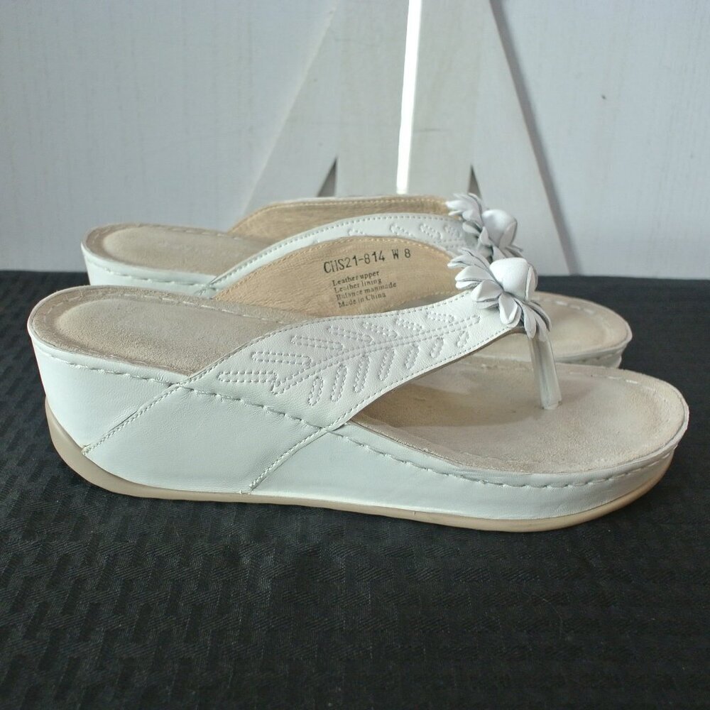 David Tate Leather Goldie Wedge Thong Sandals